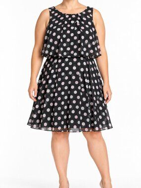Robert Louis XL Polka Dot Chiffon Fit & Flare Dress NWT
